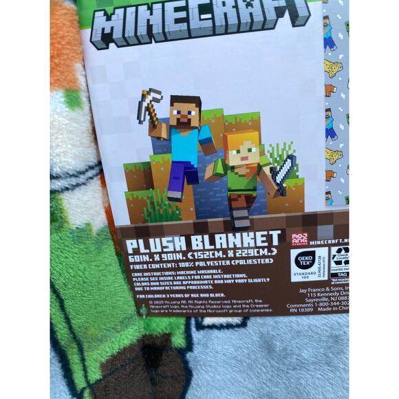 Minecraft Throw Blanket 60x90 | Steve Alex Creeper Bee Fox Skeleton Ocelot - Picture 2 of 5
